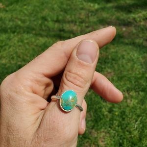 Handmade Turquoise and Sterling Silver Ring Size 13 / 22mm ID